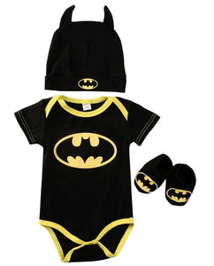 Summer Cute Batman Newborn Baby Boys Infant Rompers + Shoes +Hat 3Pcs