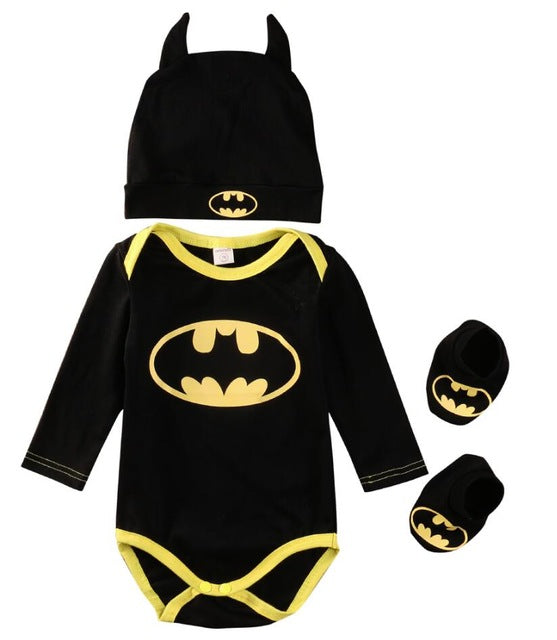 Summer Cute Batman Newborn Baby Boys Infant Rompers + Shoes +Hat 3Pcs