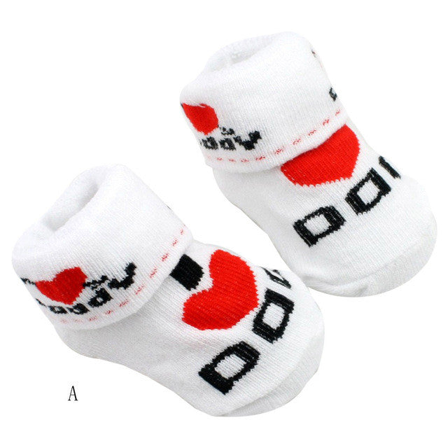 0-6M baby socks " I Love Dad or Mum" Baby Infant Boy  & Girl